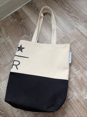 Two-Tone Cream and Black Canvas Tote Bag